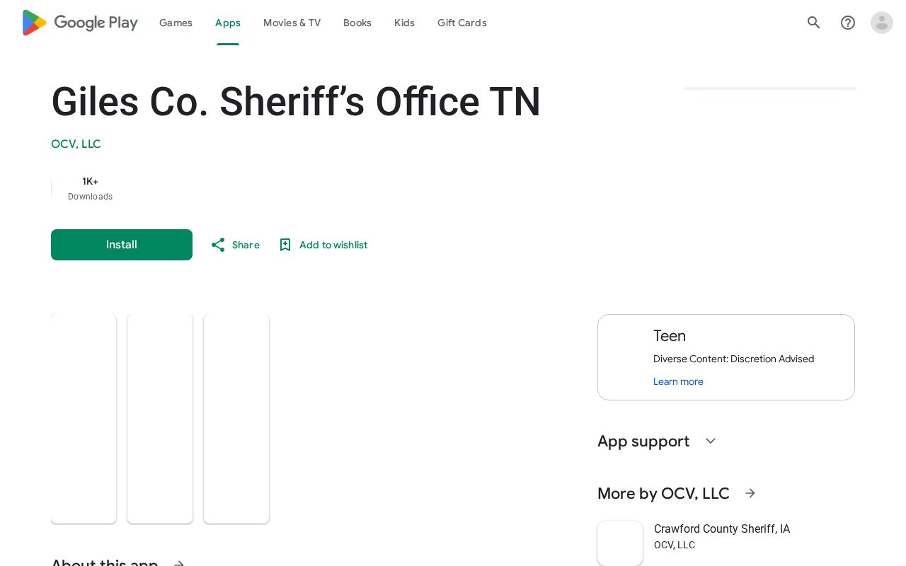 Giles County Sheriff official app listing for arrest-related public safety information